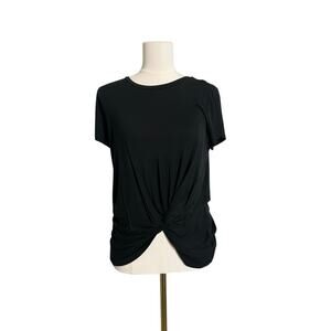 Lulus Basics Shirt Womens Medium Black Twist Front Knot Hem Stretch Tee Casual